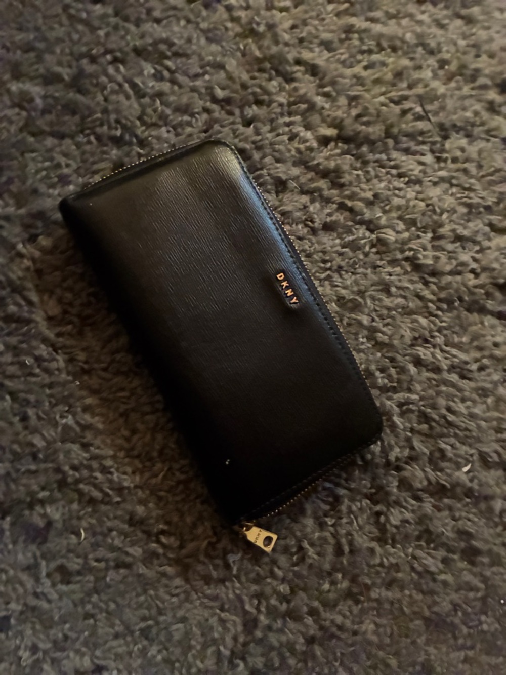 DKNY Black Leather Zip Wallet with Gold Logo